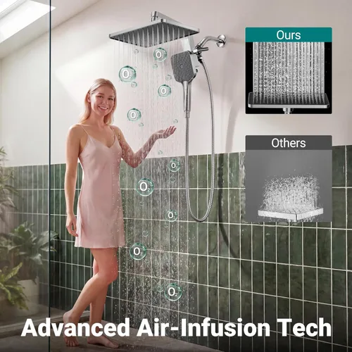 Vista 3 de KOSNEW® 12" XXL Rainfall Shower Head with Handheld Combo, Chrome Polished