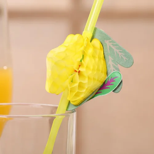 Vista 4 de Kichvoe Paquete de 60 pajitas de fiesta con temática hawaiana, agitadores de bebidas en forma de fruta para niños y niñas, pajitas de plástico
