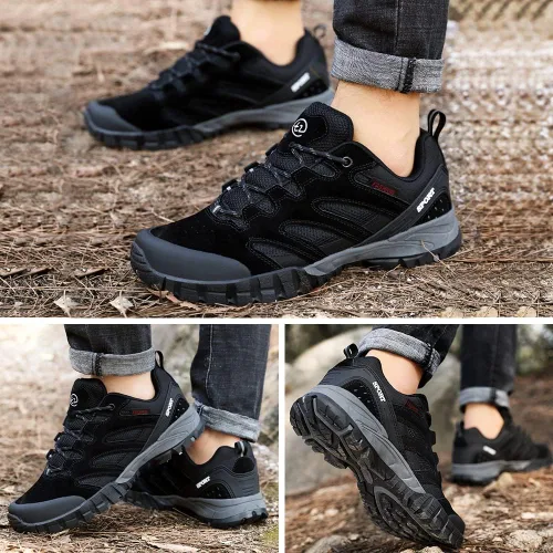 Vista 5 de MGGMOKAY Zapatos de senderismo para hombre, zapatos deportivos de piel de gamuza, impermeables, antideslizantes, para senderismo, escalada al aire