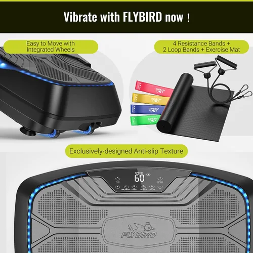 Vista 8 de FLYBIRD Vibration Plate Exercise Machine for Lymphatic Drainage, Adjustable Levels Full Body Workout, Curved Vibration Plate with Powerful Motor for