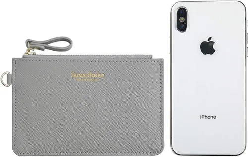 Vista 3 de Aiyo Nice Funda delgada para tarjetas RFID para mujer, cartera con cremallera, cartera de piel pequeña, monedero con llavero