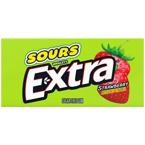 Vista 4 de Extra Sours - Goma de mascar de fresa y fruta sin azúcar, paquete de 10