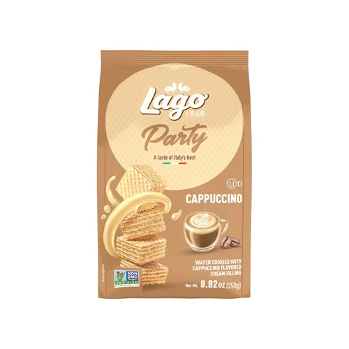 Vista 3 de Gastone Lago Party Wafers, capuchino, 8.82 onzas, galletas italianas de oblea con relleno de crema con sabor a capuchino, verificado sin OMG