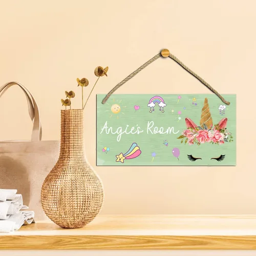 Vista 6 de Decoración de unicornio para dormitorio de niñas, letreros personalizados con nombre para habitación de niños, decoración de pared de unicornio