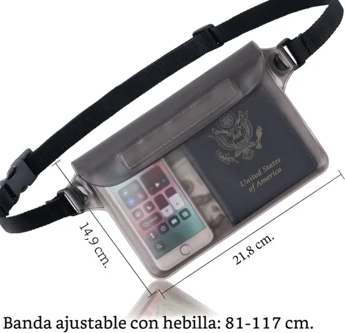 Vista 2 de CADONO Paquete de 2 fundas impermeables con correa ajustable para la cintura Bolsa seca sensible al tacto en pantalla, mantiene tu teléfono y Negro