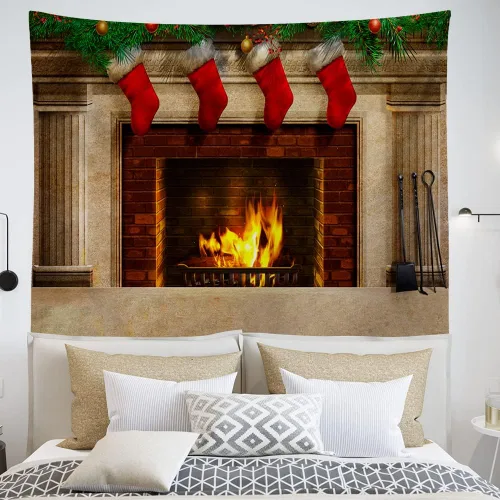 Vista 11 de OTOSTAR Tapiz de Navidad con diseño de bola de Navidad, Feliz Navidad y Feliz Año Nuevo, tapiz para colgar en la pared, adornos de Navidad, adornos