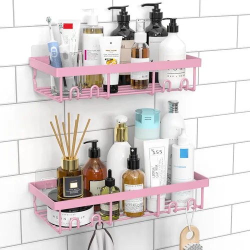 Vista 16 de Moforoco Estante organizador de estante para ducha, cesta autoadhesiva negra para estantes de baño, decoración interior de pared de casa de campo