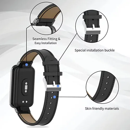 Vista 5 de Compatible con Xiaomi Redmi Smart Band Pro, correa de repuesto de cuero Redmi Smart Band Pro con marco de metal para Xiaomi Redmi Smart Band Pro