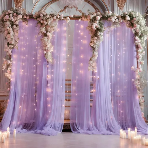 Vista 23 de Cortina de telón de fondo de tul negro de 10 x 10 pies con cadena de luces para fiestas, cortinas de fondo de fotos transparentes para bodas