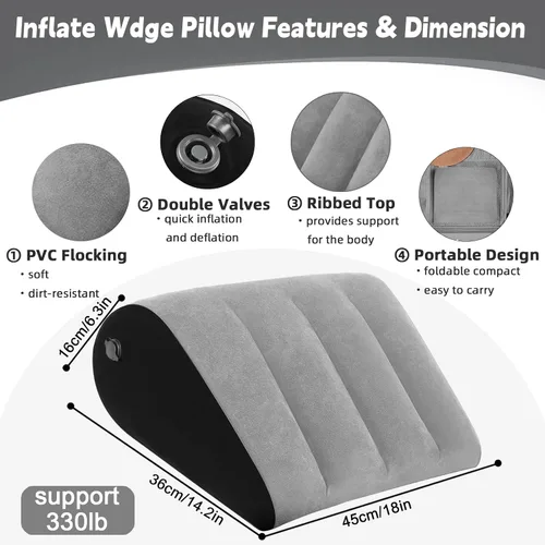 Vista 7 de Almohada inflable de cuña para dormir, almohada inflable de cuña con juego de máscara de ojos de seda para viajes, elevación de piernas, soporte