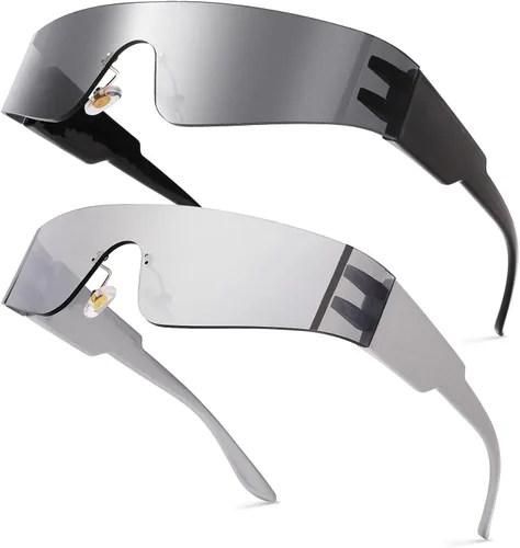 Vista 6 de SCVGVER Gafas de sol futuristas de moda sin montura para mujeres y hombres Cyberpunk visera gafas de sol deportivas gafas de moda