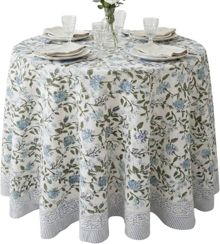 Vista 44 de ATOSII Mantel 100% algodón, Amara, floral, hecho a mano, rectangular, de lino, para cocina, comedor, fiestas, bodas, exteriores, picnics, Pascua