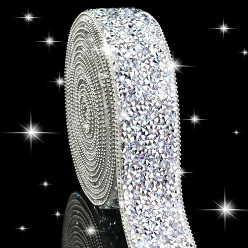 Vista 27 de Dowarm Cinta autoadhesiva de diamantes de imitación plateados, tiras brillantes para manualidades, decoración de bodas, 0.4 pulgadas de ancho