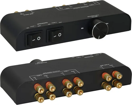 Vista 6 de 61048 - Interruptor de altavoz de 2 a 4 vías, 1 en 2 a 1 en 4 salidas, selector de altavoces estéreo con abrazaderas de terminal, caja