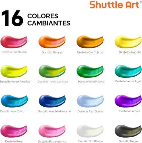 Vista 3 de Conjunto de pintura acrílica de cambio de color Shuttle Art, 16 colores camaleón en botellas (60ml/2oz), pintura acrílica no tóxica para artistas