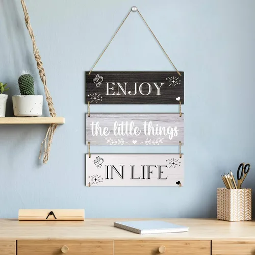 Vista 4 de Jetec Enjoy The Little Things in Life - Letrero de madera colgante para la familia, tablero decorativo de madera rústica para decoración de pared