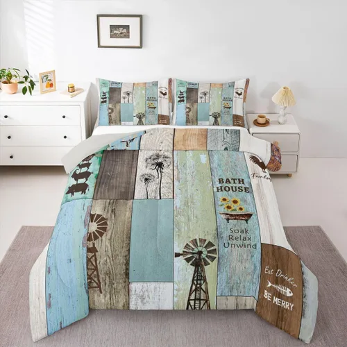 Vista 31 de Erosebridal Juego de edredón rústico de colibrí, juego de ropa de cama de molino de viento rústico para niños, adolescentes y adultos, relleno