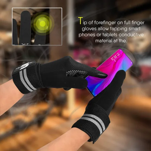 Vista 4 de SAWANS Guantes de levantamiento de pesas Gimnasio Entrenamiento Fitness Muñequera Soporte Hombres Mujeres Guantes sin dedos Pantalla táctil de dedo