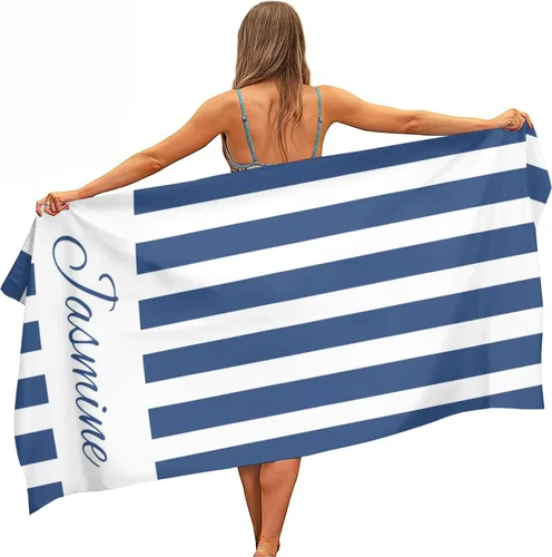 Vista 18 de Toallas de playa personalizadas para niños y adultos, toallas de playa a rayas personalizadas con nombre, toallas de microfibra sin arena