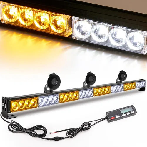 Vista 9 de Barra de luz de asesor de tráfico de 36 pulgadas, 16 modos de flash, 32 luces LED estroboscópicas de advertencia de emergencia, barra direccional