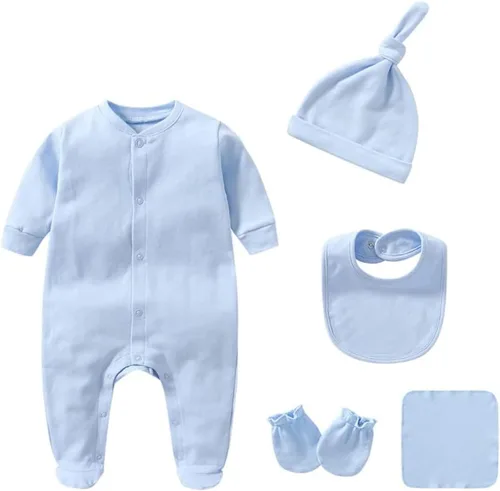 Vista 5 de Conjunto de ropa para recién nacido, de algodón, de manga larga, monos, unisex, con mitones, gorros, guantes Negro