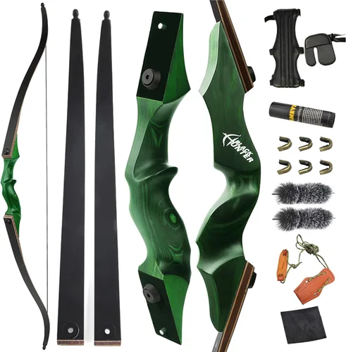 Vista 7 de 60” Black Hunter Original Recurve Bow for Adults American Hunting Longbow Archery Bow 20-60lbs Right Handed for Archery Hunting Shooting Practice