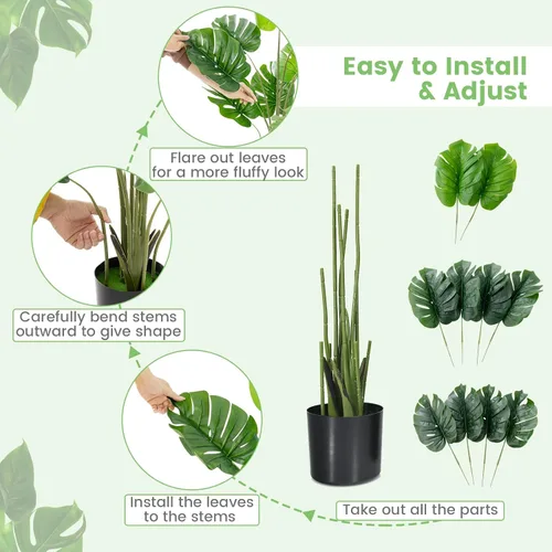 Vista 4 de GOFLAME Planta artificial Monstera Deliciosa, árbol sintético en maceta de 4 pies con 10 hojas falsas verdes, planta de queso suizo para decoración
