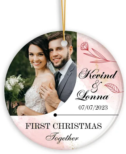 Vista 20 de Adorno personalizado de aniversario de boda, foto personalizada con nombre y fecha, adorno de aniversario de boda Navidad 2023, regalos de Navidad