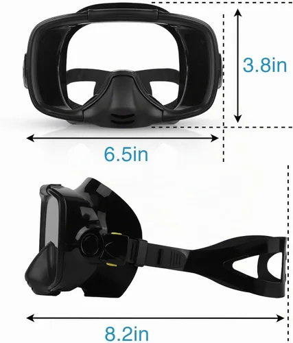 Vista 6 de Máscara de buceo con válvula de drenaje de visión amplia, adecuada para adultos, buceo antivaho, botón lateral ajustable rápido, buceo libre