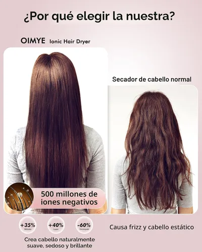 Vista 6 de Secador de pelo, 160000 rpm, secador de pelo iónico profesional de alta velocidad, 500 millones de iones negativos y control de calor y secador