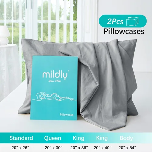 Vista 3 de MILDLY Funda de almohada súper suave – Fundas de almohada ligeras de microfibra lavada, tamaño King, color gris, 2 unidades, fácil cuidado
