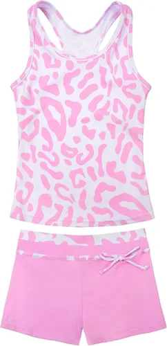 Vista 29 de JerrisApparel Traje de baño de dos piezas para niñas de verano con boyshort, diseño de tankini estrella de mar aqua