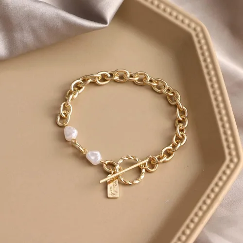 Vista 5 de Oyalma 44844 - Pulsera con colgante de cadena de perlas de color dorado para mujer