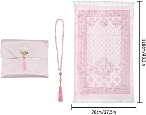 Vista 3 de Anlising Tapete de oración musulmana con cuentas de oración y bolsa de tela, alfombra de oración islámica, alfombra de oración plegable