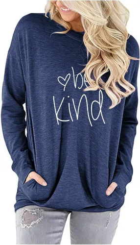 Vista 3 de ONLYSHE - Sudadera para mujer, cuello redondo, casual, holgada camiseta manga larga