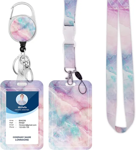 Vista 22 de Cordón con soporte para insignia, carrete retráctil con correa de cuello desmontable y soporte vertical para tarjetas de identificación