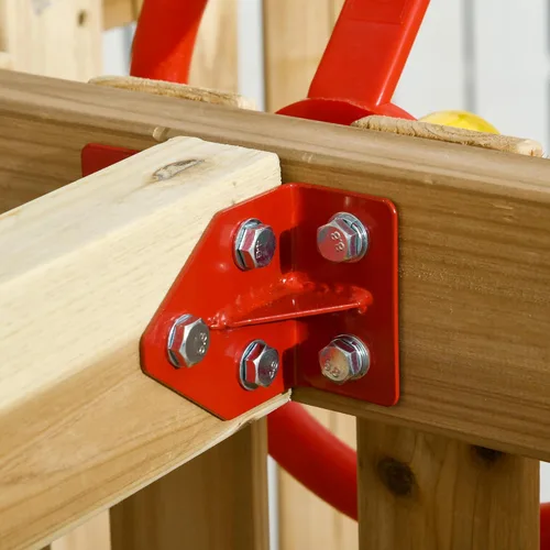 Vista 8 de Outsunny Juego de columpios para patio trasero, juego de madera para exteriores con asiento de columpio para bebé, tobogán para niños, fuerte, Rojo