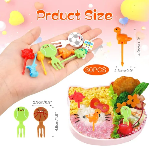 Vista 2 de OOTSR 30 púas de comida para niños, mini palillo de dientes de dinosaurio, reutilizables, para cupcakes, postres, para fiestas, cocina, caja