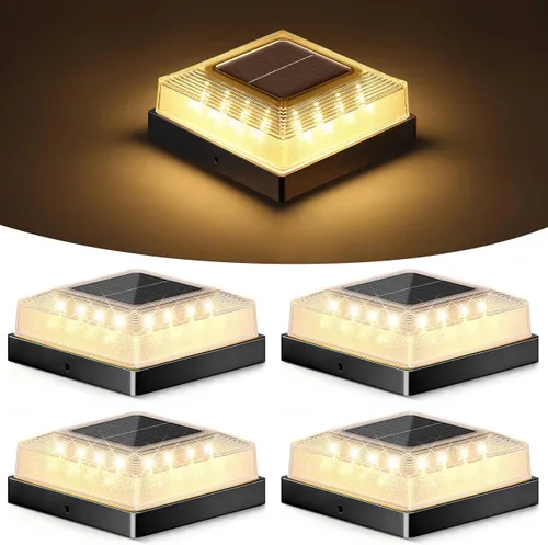 Vista 13 de Brightever 3.5 x 3.5 4x4 luz solar para poste al aire libre, paquete de 4 luces solares para postes de madera/vinilo, 3 modos de iluminación, luces
