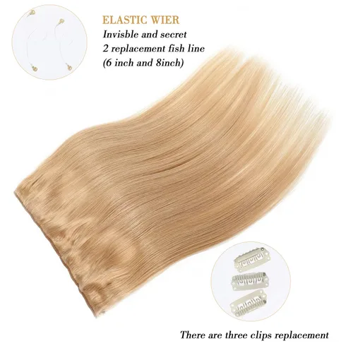 Vista 5 de Tinashe Extensiones de cabello humano real con alambre, color rubio oscuro, 12 pulgadas, 2.47 onzas, extensiones de cabello lacio con alambre #27