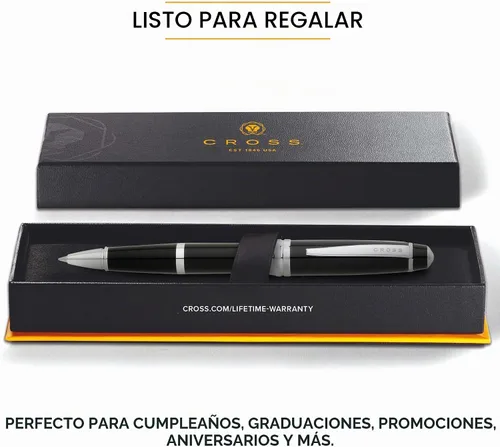 Vista 5 de Cross Bailey Bolígrafo Rollerball Recargable Presentado en una Caja de Regalo Premium - Punta Media, Tinta Negra, Negro