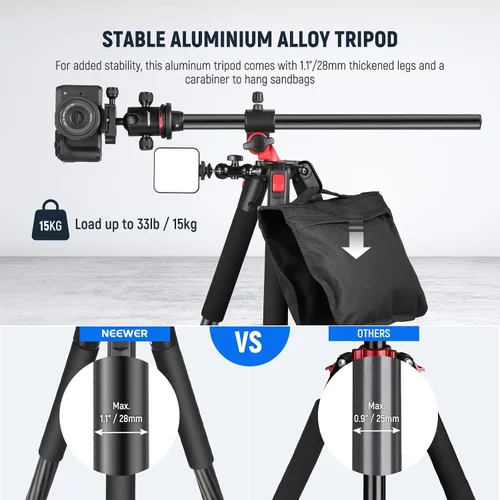 Vista 3 de NEEWER Trípode Monopié de Cámara de 72 pulgadas con Columna Central y Cabeza Esférica de Aluminio, Placa QR Tipo Arca, Bolsa, Soporte de Cámara