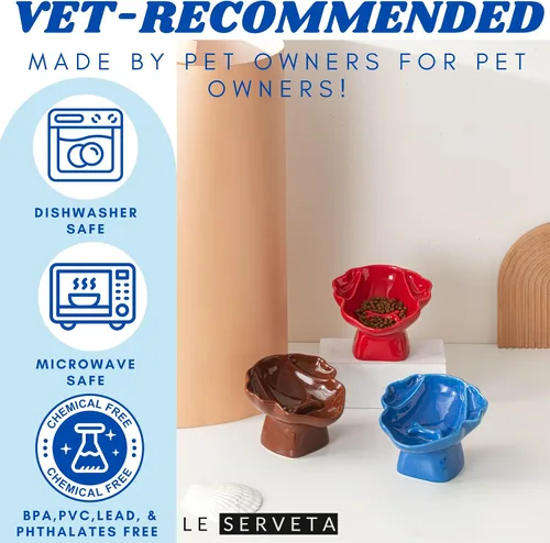 Vista 5 de Cuenco elevado de cerámica para mascotas, comedero lento elevado para gatos y perros, diseño decorativo para perritos de pie, base antideslizante