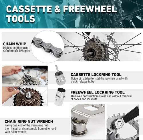 Vista 7 de DURATECH Juego de 41 piezas de herramientas para reparación de bicicletas, kit completo de herramientas para bicicletas con caja de almacenamiento