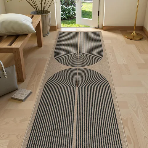 Vista 16 de Lahome Tapetes geométricos para puerta de interior para entrada, alfombra antideslizante lavable de 2 x 3 negro / neutro