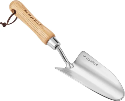 Vista 10 de Berry&Bird Cuchara de tierra de gran tamaño, cuchara de jardinería de acero inoxidable de 12.9 pulgadas con mango de madera de fresno