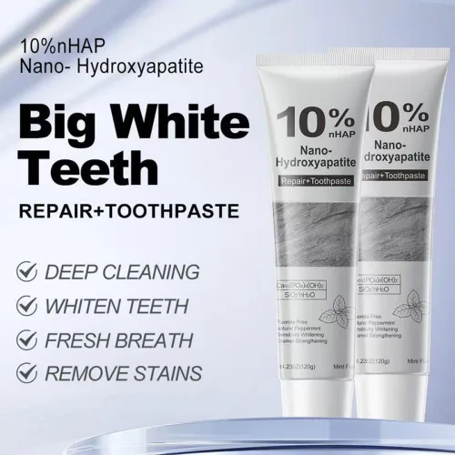Vista 2 de 10% Nano Hidroxiapatita Pasta de dientes para reparación avanzada del esmalte y alivio de la sensibilidad, sin flúor, menta fresca, pasta dental