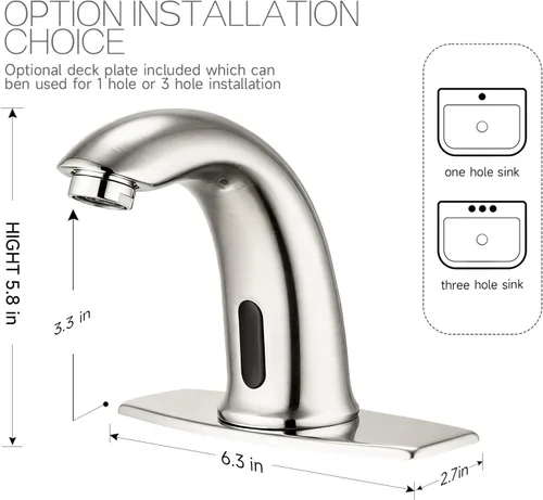 Vista 4 de Grifo de lavabo de baño sin contacto, sensor de movimiento automático, manos libres, con placa de cubierta de orificio y válvula de agua de mezcla