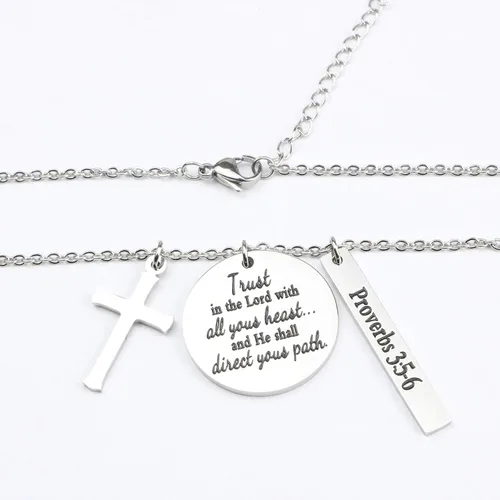 Vista 3 de Collar con colgante de cruz de versículo de la Biblia Amuleto de oración Fe Religiosa Joyería de cumpleaños y Navidad