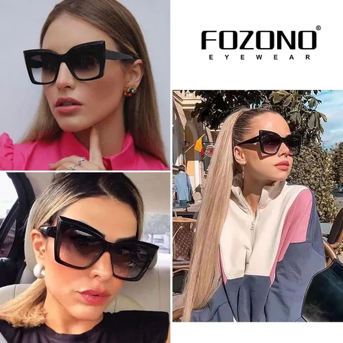 Vista 2 de Gafas de sol de moda ojo de gato para mujer, diseño cuadrado grande retro